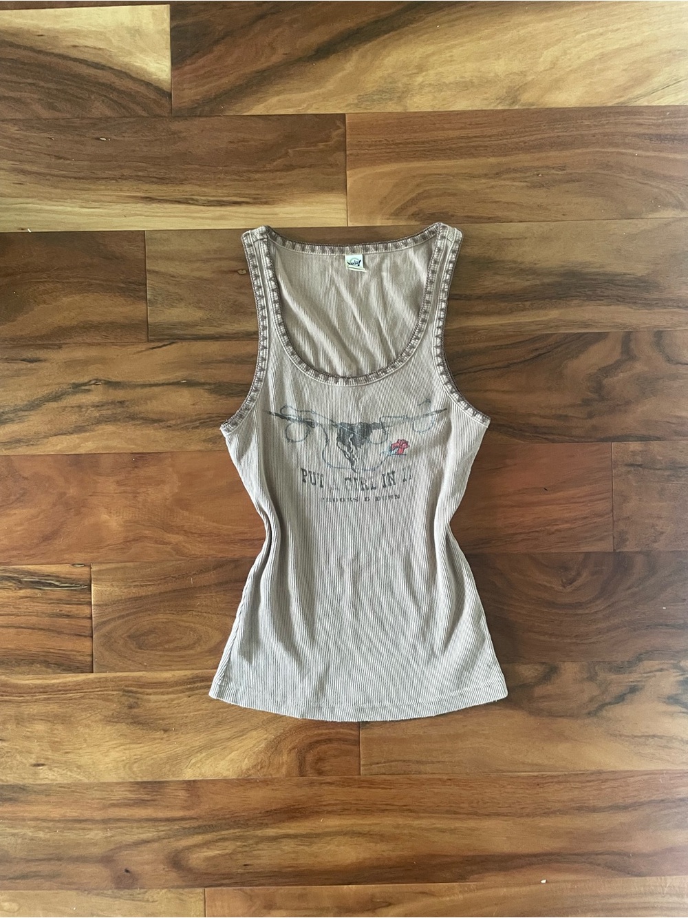 Y2K Brown Western Graphic Ribbed Tank Top